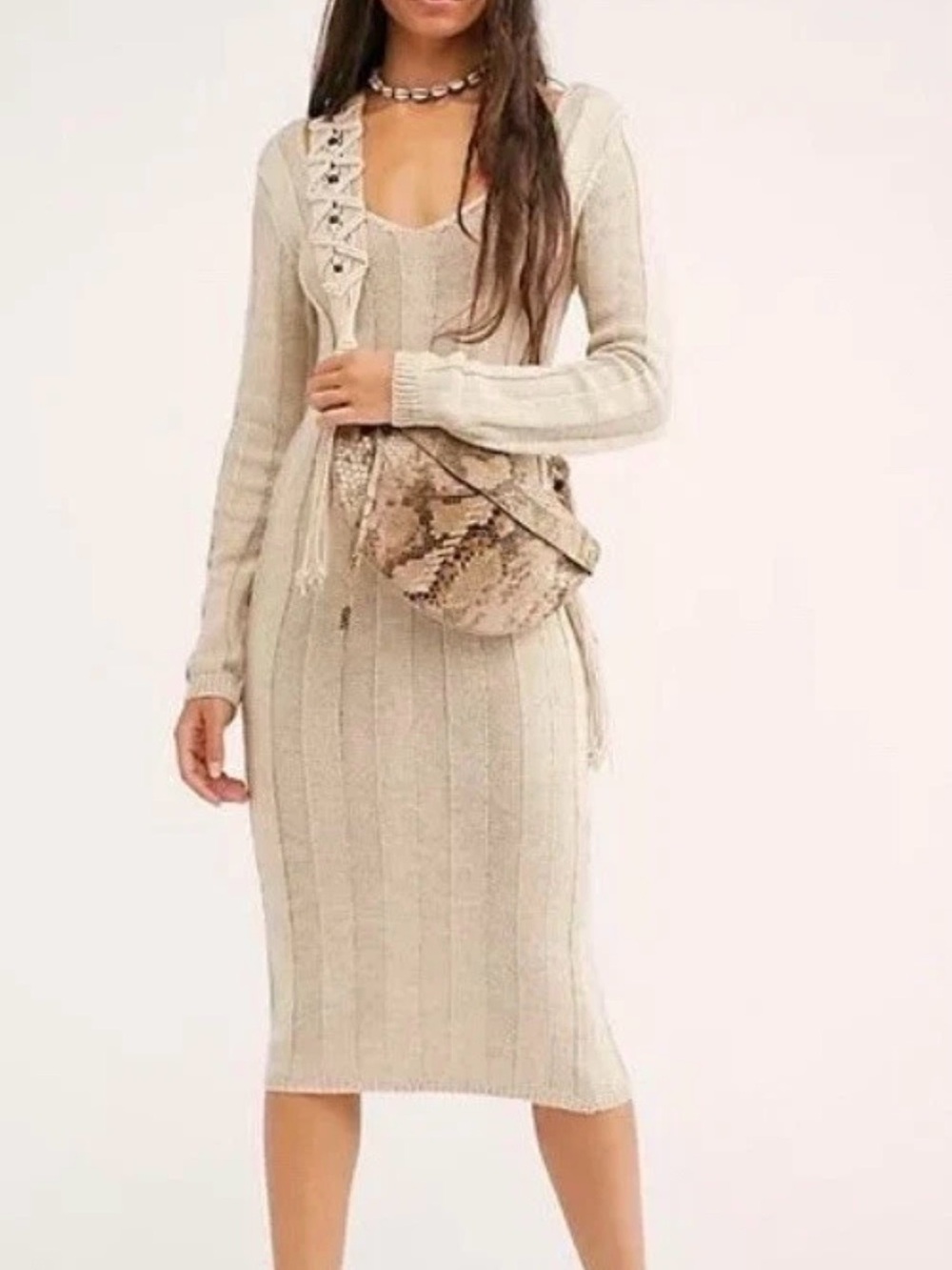 Free People Beach beige Backless Ribbed Knit Dress - Picture 1 of 10